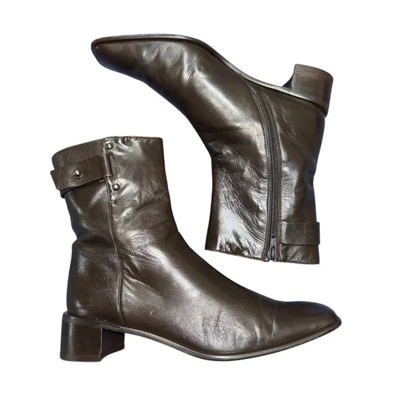 Stuart Weitzman Soft Brown Leather Ankle Boots square toe size 7.5 VGUC - Picture 1 of 10
